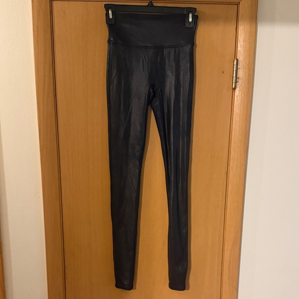 Spanx Women’s Spanx Shape Faux Leather Leggings Black Size ST Small Tall Long